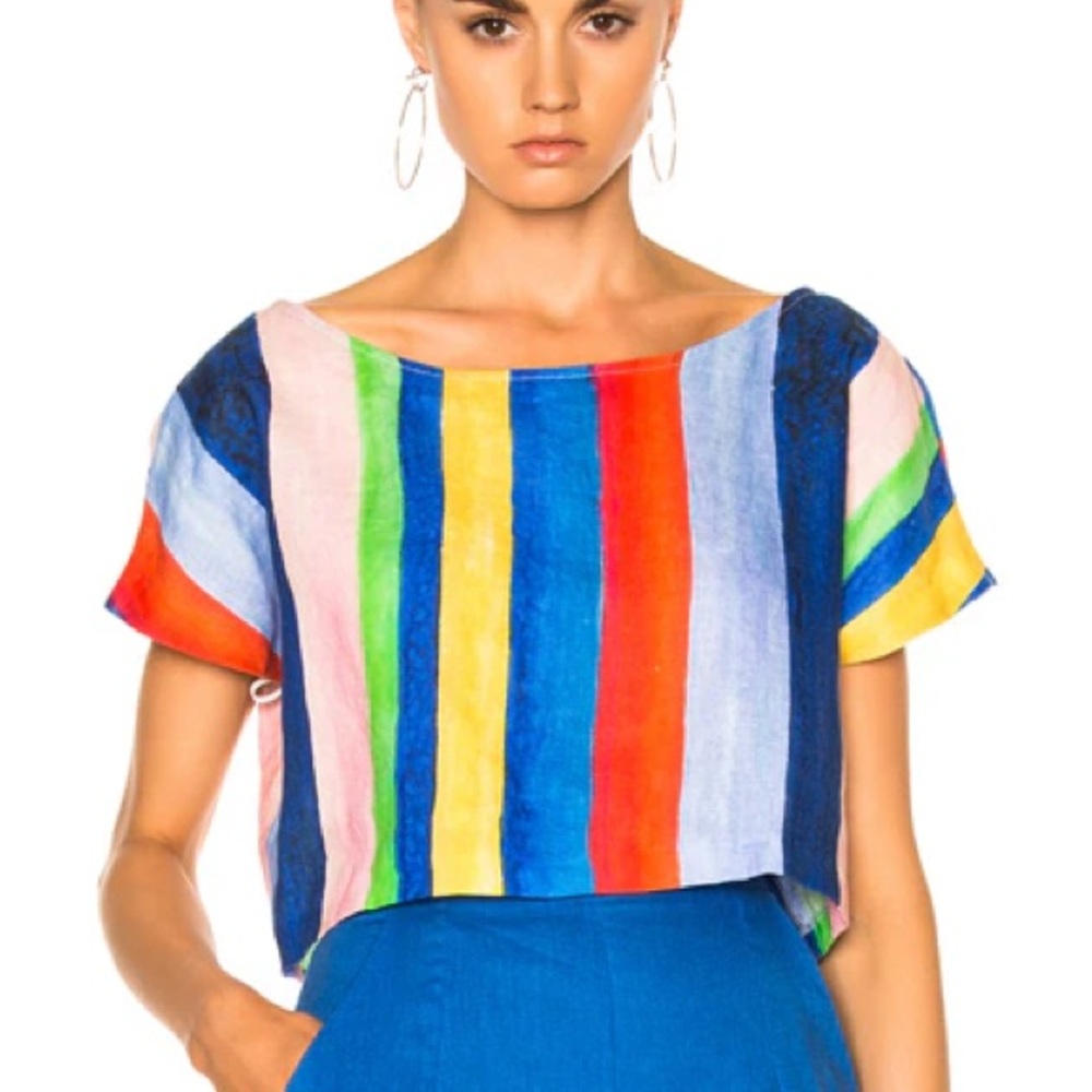 Mara Hoffman Easy Top in Rainbow Watercolor Stripe sz S